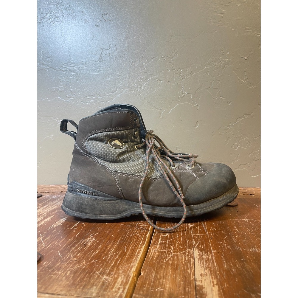 Simms Wading Boots Mens 10 Brown Leather Rubber Sole Outdoor Fishing Non Slip